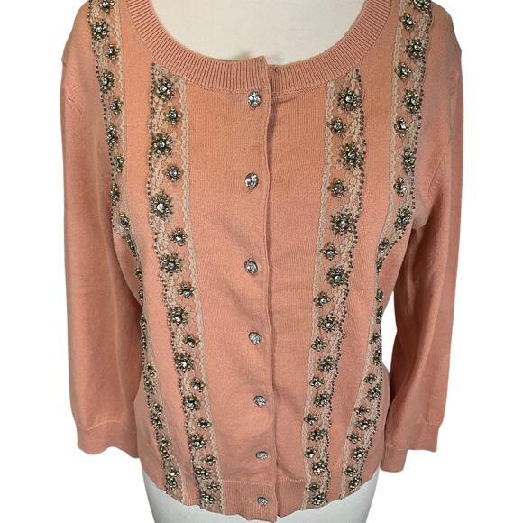 Tracy Reese Peach 3/4 Sleeve Cotton-Blend ButtonUp Cardigan Size Large Feminine - Picture 3 of 9